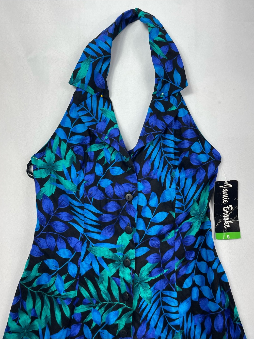 90s Jamie Brooke Tropical Romper Sm Blue Shorts Floral Summer Vacation Island - Picture 4 of 12